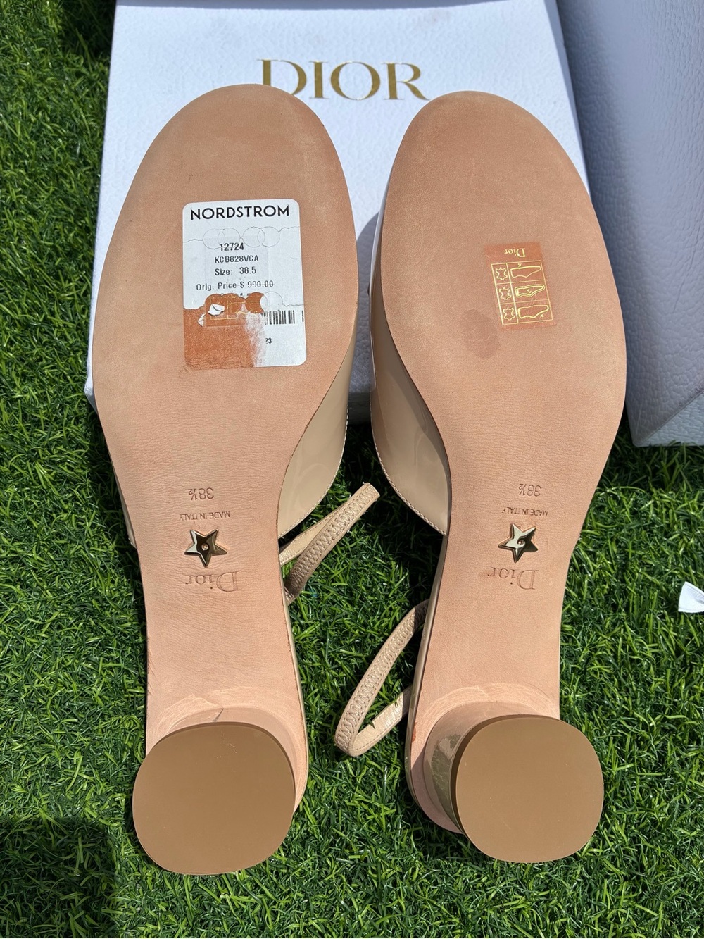 DIOR DAY SLING BALLERINA PUMP NEUTRAL BEIGE CALF PAT. LEATHER LOGO SZ 38.5 NEW - Picture 13 of 16